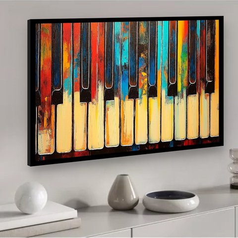 Quadro Decorativo Teclas Piano Abstrato - 50x70cm:moldura Preta