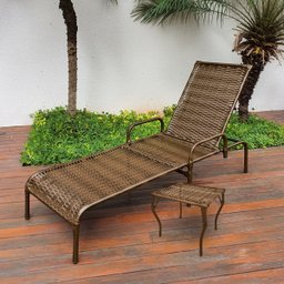 Espreguiçadeira para Piscina Fibra Sintética Copacabana Marrom com Mesa de Centro Reforçada - 2