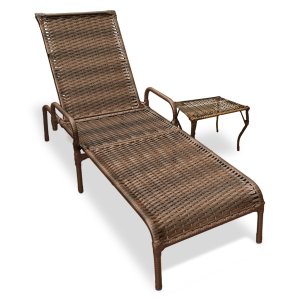 Espreguiçadeira para Piscina Fibra Sintética Copacabana Marrom com Mesa de Centro Reforçada