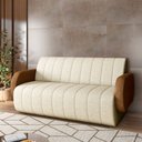 Ver imagem 1 de Sofá Decorativo Living Sala de Estar Bornéu 168cm Pés de Madeira Pu/linho Caramelo/off White G33 - G