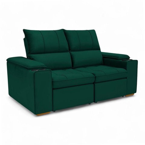 Sofá Retrátil Reclinável Boni 2 Lugares 190cm Verde Veludo Loja Sheep