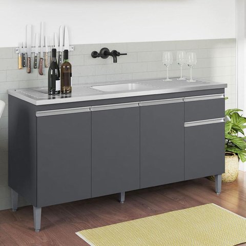 Balcão de Pia Ambiente Tatiane 145 Cm Cinza Fosco - Ajl