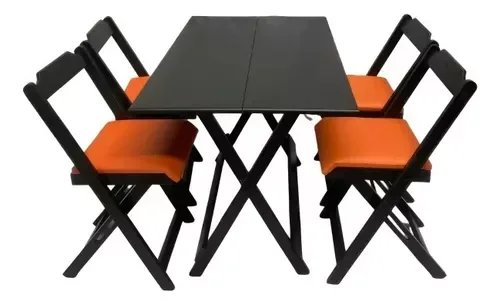 Conjunto Mesa Dobrável 120x70c/4 Cadeiras Estofadas Laranja