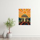 Ver imagem 1 de Quadro Boho Hippy Mushroom Sunrise 45x34cm - com Vidro:moldura Preta