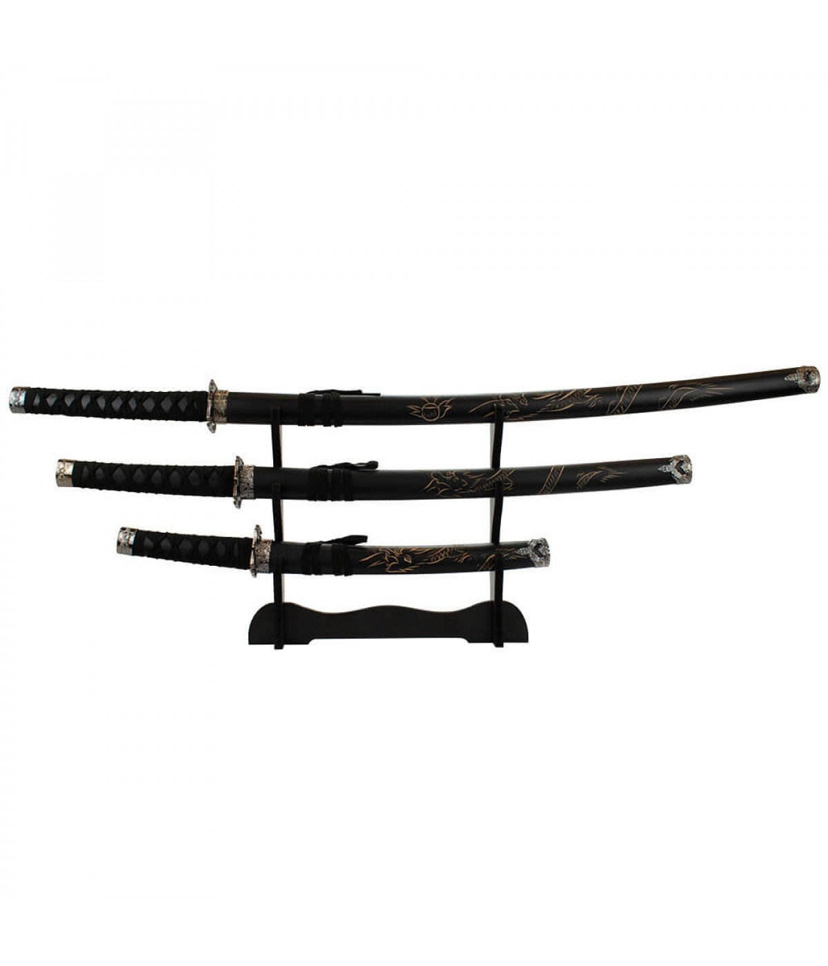 Jg 3 Espadas Decorativa Preta Japonesa Katana 100cm 79cm 54cm - 1