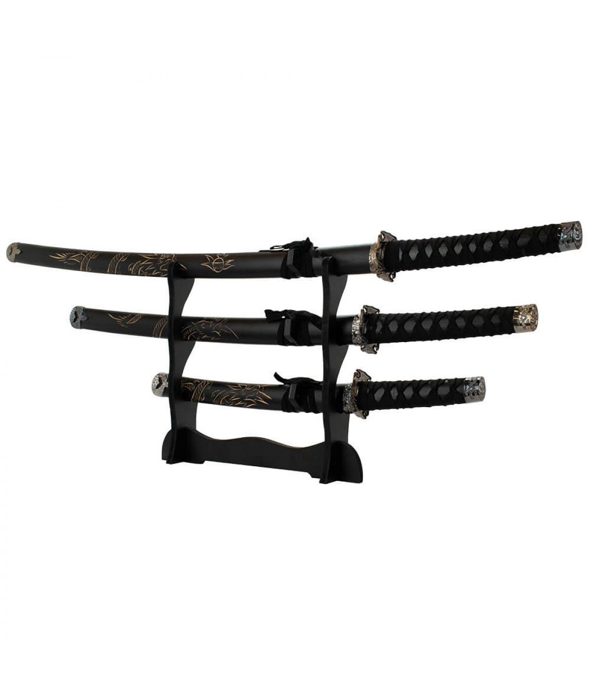Jg 3 Espadas Decorativa Preta Japonesa Katana 100cm 79cm 54cm - 3