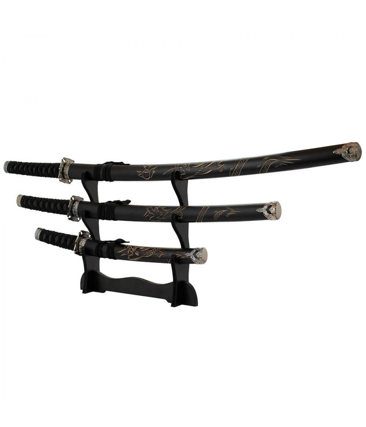 Jg 3 Espadas Decorativa Preta Japonesa Katana 100cm 79cm 54cm - 2