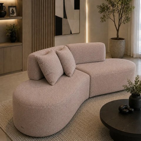 Sofá Curvo Orgânico Virginia 300cm Luxo Sala Boucle: Rose