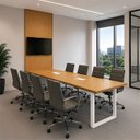 Ver imagem 1 de Conjunto Mesa Reunião 250x90cm com Painel TV MDF Freijó e Branco