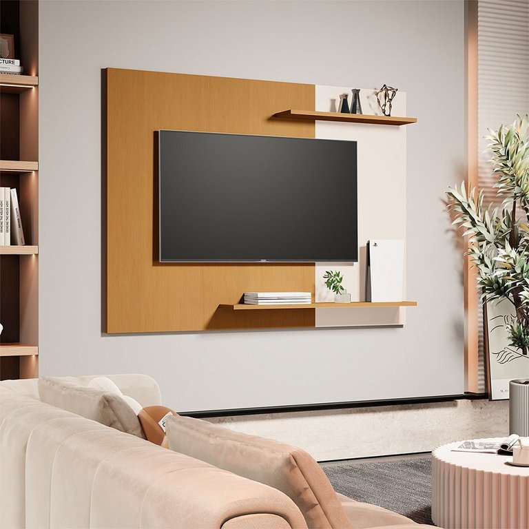 Painel Sala Suspenso para Tv até 55 Polegadas Menfis Nature Off White Painel Sala Suspenso para Tv até 55 Polegadas Menfis Nature Off White