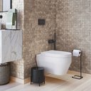 Ver imagem 1 de Kit Lixeira com Tampa Multiuso 6l Kalli e Papeleira de Chão Set Aço D01 Preto Fosco - Lyam Decor