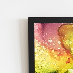 Tons de Verde e Rosa Abstrato Quadro Moldura Preta 60x40cm - 2