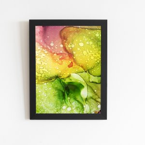 Tons de Verde e Rosa Abstrato Quadro Moldura Preta 60x40cm