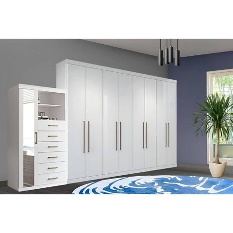 Quarto Completo Juvenil Guarda Roupa 8PT Master 8.4 + Cômoda Marabá Branco S. Andirá