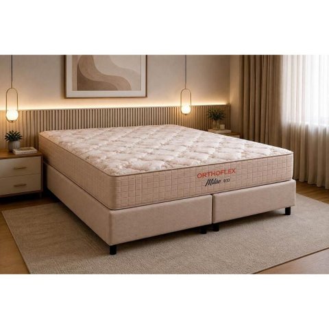 Cama Box Crc Queen +Colchão D33 Milão Orthoflex 158x198x26