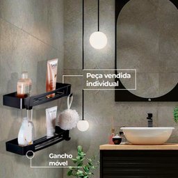 Suporte para Shampoo Sabonete Retangular Parede Banheiro Aço Inox - Preto Fosco - 10