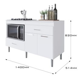 Balcão para Cooktop 140cm 5 Bocas 1 Nicho com 2 Portas e 2 Gavetas Turim - 4