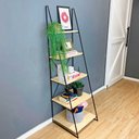 Ver imagem 1 de Estante Escada Torre de Ferro Industrial Slim 5 Prateleiras Natural e Preta