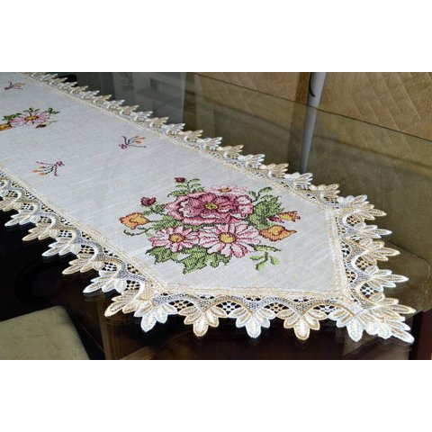 Caminho de Mesa Rose Flower - 1,50 m Arte & Tear Caminho de Mesa Ponto Cruz