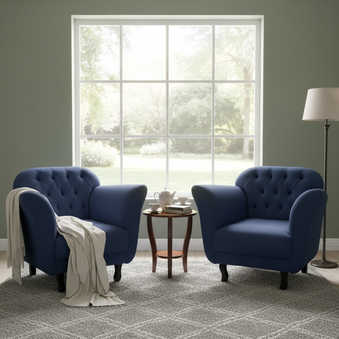 Kit 2 Poltronas Decorativa Dália Veludo Azul Marinho