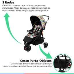 Kit Carrinho Bebê 3 Rodas Reclinável Até 15kg Delta Trio PRO Colorê + Bebê Conforto + Base - 4