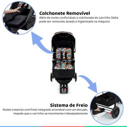 Kit Carrinho Bebê 3 Rodas Reclinável Até 15kg Delta Trio PRO Colorê + Bebê Conforto + Base - 2