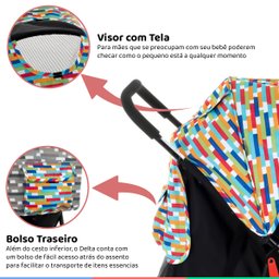 Kit Carrinho Bebê 3 Rodas Reclinável Até 15kg Delta Trio PRO Colorê + Bebê Conforto + Base - 6
