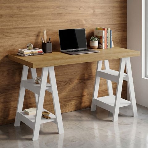 Mesa para Escritório Escrivaninha Home Office Art A02 Olmo Branco - Lyam Decor