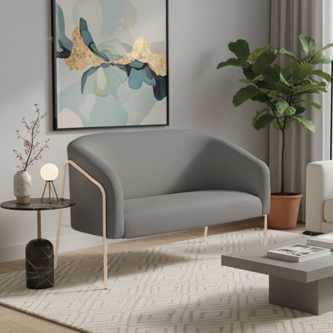 Sofá 2 Lugares Namoradeira Stella Industrial Alta Champanhe Suede Grafite D03 - D’Rossi