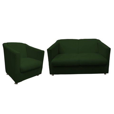 Kit Namoradeira + 1 Poltrona Decorativa Biane Suede Verde Pés Cromado Mz Decor