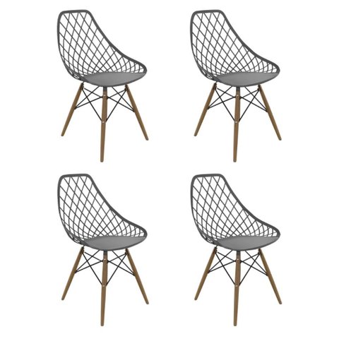 Kit com 4 Cadeiras Kaila Cinza Brazão – Base de Madeira, Conforto e Estilo Versátil