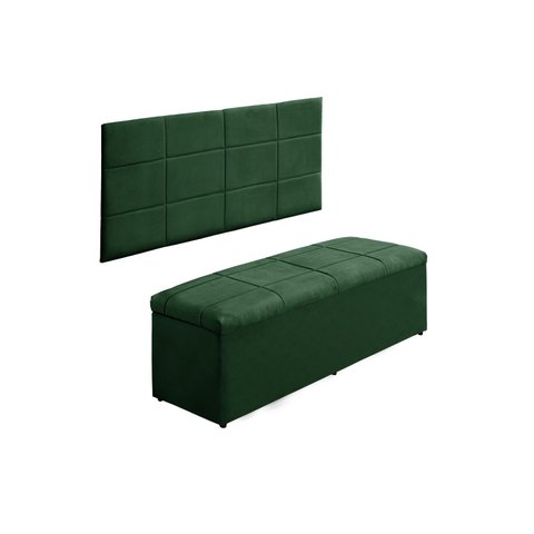 Kit Cabeceira e Calçadeira Raissa 193 cm Suede Verde