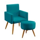 Ver imagem 1 de Kit Poltrona Nina com Puff Solar Suede Azul Turquesa Aradecor