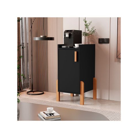 Armário Buffet Posseidon 1 Porta com Pés de Madeira - Preto