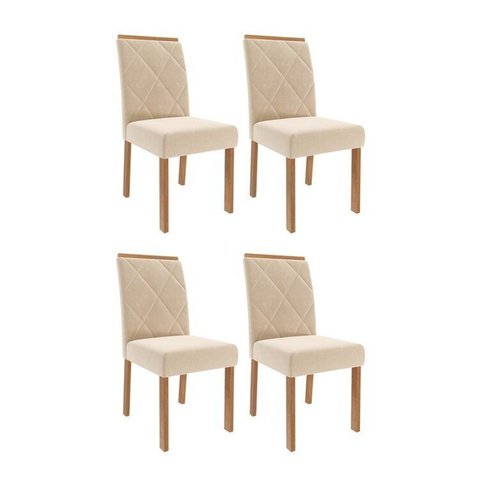 Kit 4 Cadeiras para Sala de Jantar Estofadas Fernanda Bege/Nude