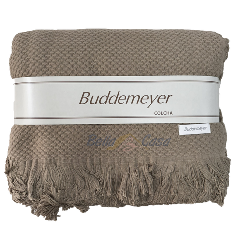 Manta / Colcha Jacque com Franja Buddemeyer Kaki 1775 Solteiro 160 X 220