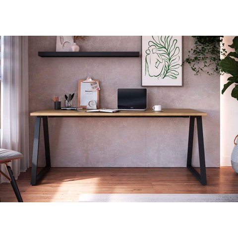 Mesa Escrivaninha 160cm Home Office Nogal Sevilha/preto