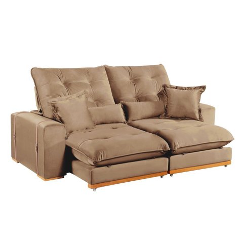 Sofa Retratil e Reclinavel Milano 230cm Kc Rei de Casa Veludo Bege
