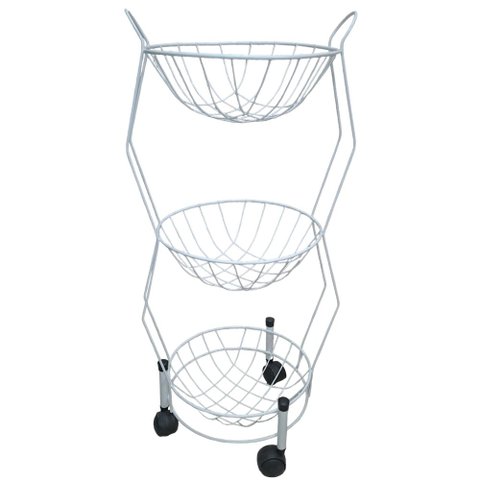 Fruteira de Chão com 3 Cestos e Rodinhas:branco