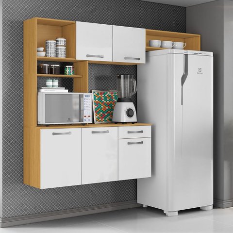 Cozinha Compacta Nanda com 5 Portas e 1 Gaveta Cinamomo Branco Aramóveis