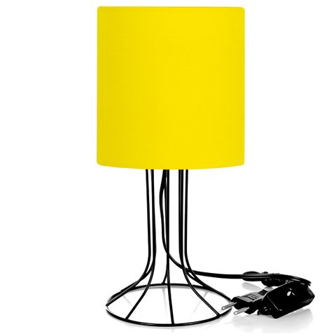 Abajur Torre Cilindrico Amarelo com Aramado Preto