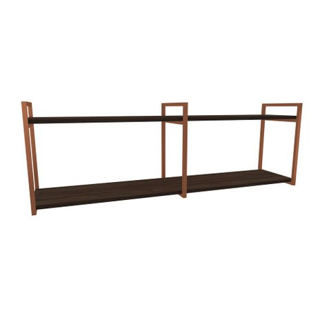 Nicho Industrial 2 Prateleiras Grécia Ferro Cobre Tampo Amêndoa 100cm