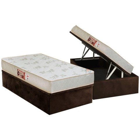 Cama Box Baú Solteiro: Colchão Espuma Castor D33 Sleep Max Relax + Base CRC Suede Brown(88x188)
