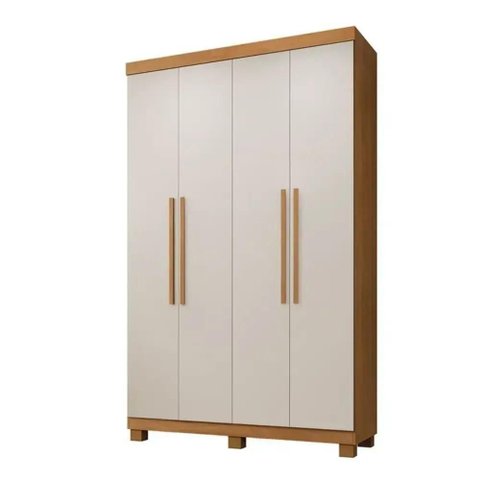Guarda Roupa Casal Milão 4 Portas de Bater 3 Gavetas MDP Cinamomo-Off White Benetil Móveis