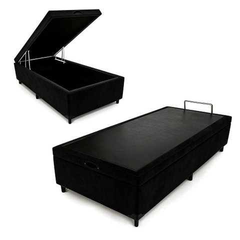 Box Baú Max Ultra 96cm Solteiro Suede com Estrutura em MDF Preto Maxispuma