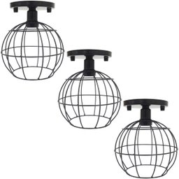 3 Lustres Teto Plafon Industrial Aramado Globo Retrô Luminária Sobrepor Vintage Preto Agp Ilumini - 1