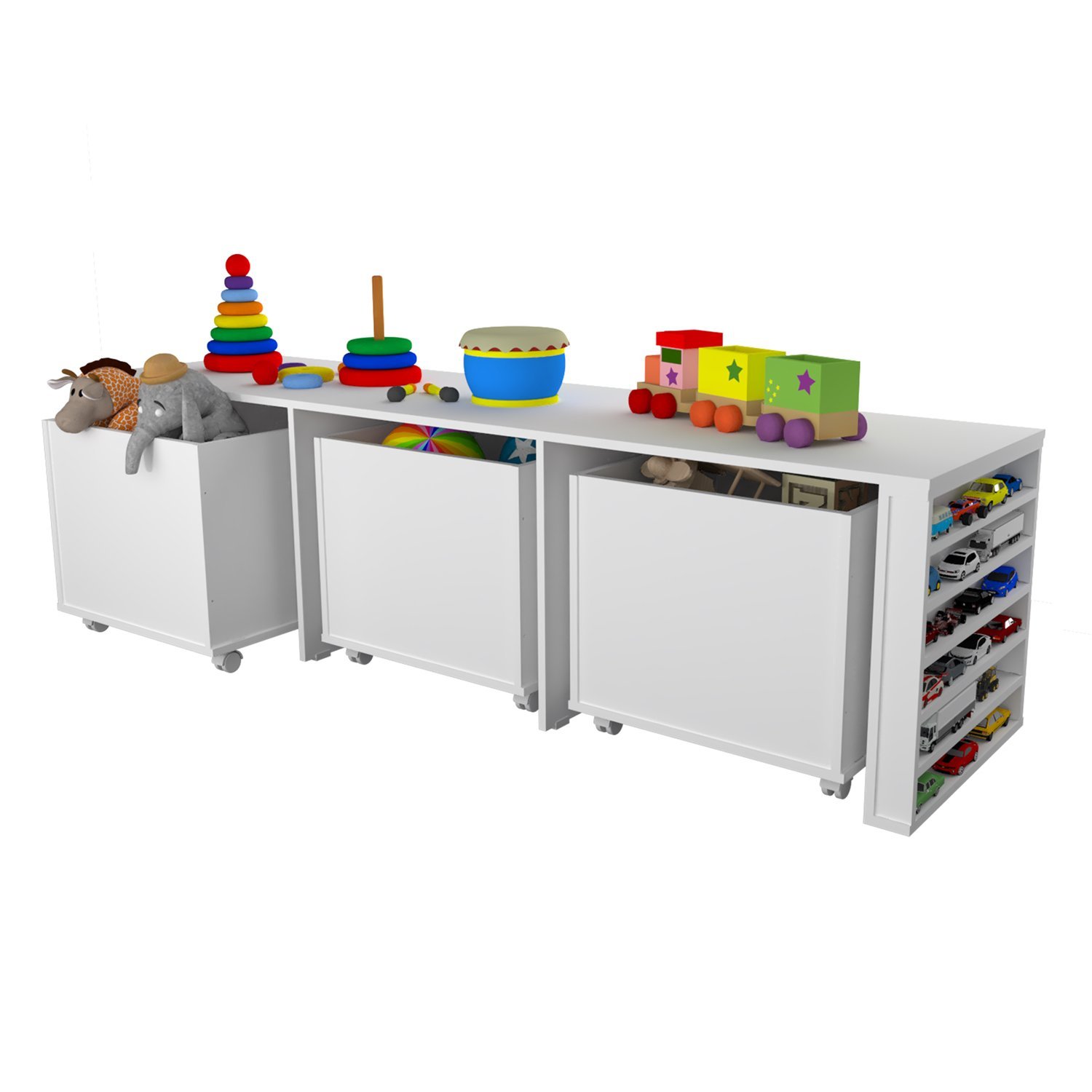 Rack Organizador Infantil Com Baús e Porta Livros E Carrinhos Kenji 100% MDF WoodCore - 2