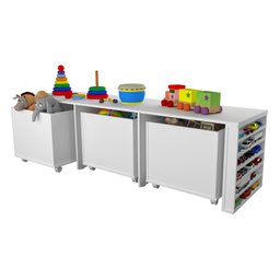 Rack Organizador Infantil com Baús e Porta Livros e Carrinhos Kenji 100% Mdf Woodcore - 2