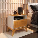 Ver imagem 1 de Mesa de Cabeceira Siena Tampo e Pés em Mdf com 1 Gaveta - Off White e Cedro