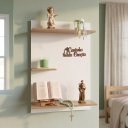 Ver imagem 1 de Prateleira Cantinho da Oração Painel Suspenso MDF Branco Amadeirado Letra 3D